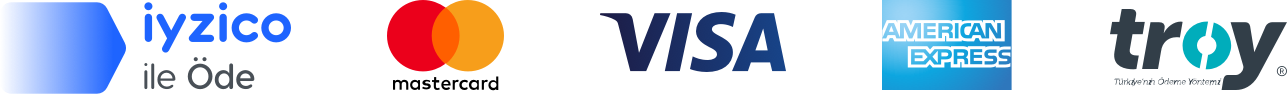 iyzico ile Öde, MasterCard, Visa, American Express ve Troy güvenli ödeme logoları